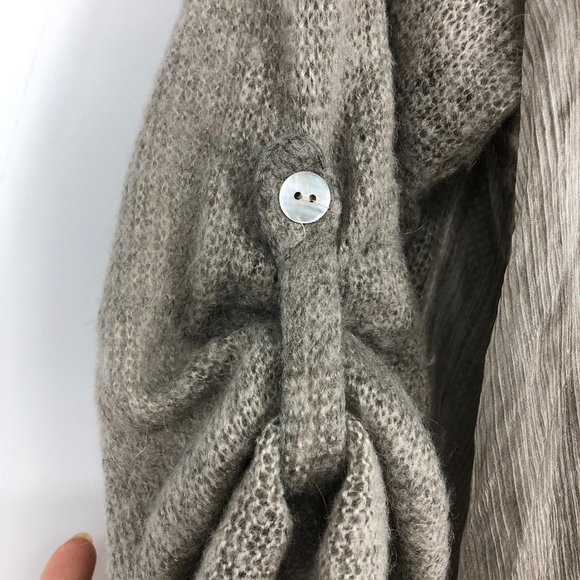 NWOT made in italy Taupe Sheer Eyelet Knit 1/2 Sleeve Oversized drape sweater - Picture 9 of 15